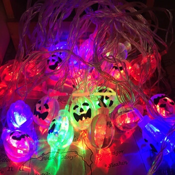 万圣节活动装饰道具 酒吧KTV 居家用品 发光LED 南瓜灯串灯 鬼灯 3D桔色南瓜灯5米20个头