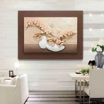 
                                        福雕家饰 立体无框画餐厅现代装饰画单幅手绘浮雕画背景墙挂画 阳光芬芳(咖) 60*80*1                