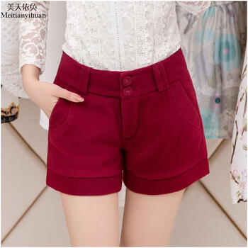 2015<em>秋冬</em>新款韩版女式休闲裤毛呢<em>短裤</em>显瘦呢