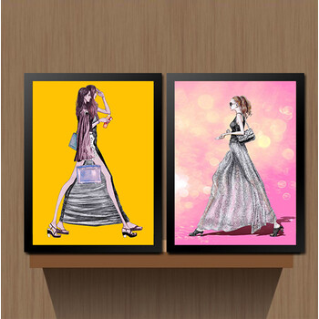 服装店装饰画化妆间手绘人物模特时尚时装咖啡厅简约抽象挂画 [其它
