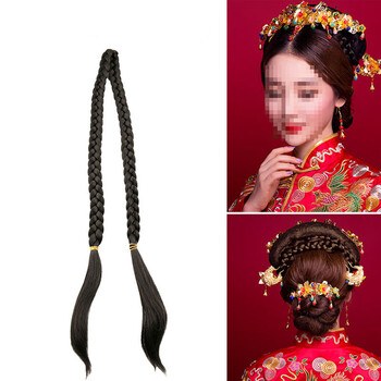 allaosify 中式秀禾新娘造型粗辫子古装假发长辫