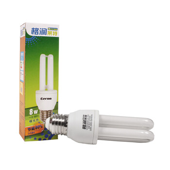 格润莱特 2U8W节能灯泡 E27螺口灯头 暖光色黄光 三基色光源