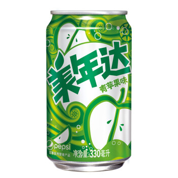 美年达 青苹果味 果味型汽水330ml*24罐（新老包装随机发货）