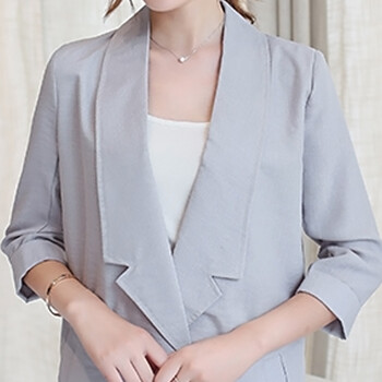 鲁家井头2015秋季新款韩版修身中长款外套小西装女  XXZ501 银色 L