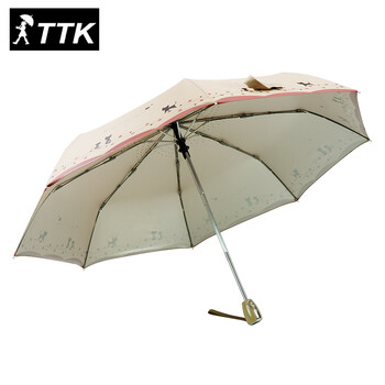 
                                        TTK 超轻女士自动雨伞可爱猫咪晴雨伞三折银胶防晒防紫外线折叠遮阳伞女天蓝色 卡其色                