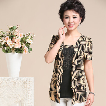 妍奇<em>中年</em>女装t恤女<em>短袖</em>中老年衬衫<em>女开衫</em>时尚