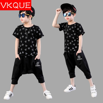 vkque 男童夏装街舞服装六一儿童表演服嘻哈架子鼓衣服幼儿园跳舞演出