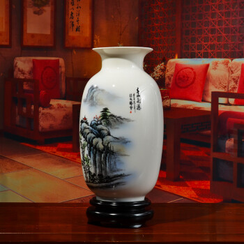 
                                        东方泥土 陶瓷手绘花瓶摆件 客厅博古架装饰品/青山龙瀑D59-16                