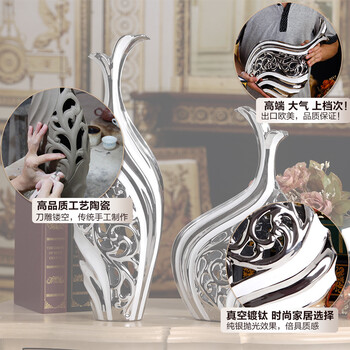 
                                                            微饰界 家居装饰品摆件电视柜花瓶工艺品酒柜玄关陶瓷创意艺术品欧式白条花瓶 白条大号1套                