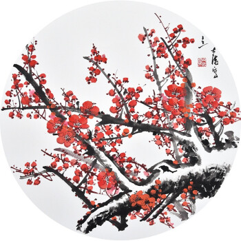 新中式国画梅花客厅沙装饰画喜上眉梢花鸟水墨腊梅圆形三联挂画 d款 7