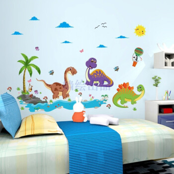 儿童卡通恐龙墙贴幼儿园房间装饰画玻璃瓷砖防水浴室墙壁纸