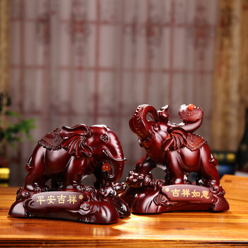 礼之源 大象装饰摆件工艺品 吉祥大象一对 家居客厅酒柜装饰品摆设 中号红木吉祥如意大象一对