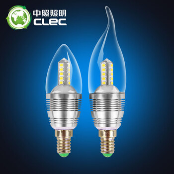 中照CLEC E14螺口 3W LED灯泡 节能灯 拉尾灯泡 超亮光源 GD01-3W 3W银色尖泡暖白光
