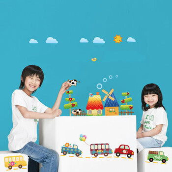飞彩卡通墙画贴纸 儿童房间幼儿园背景墙装饰教室布置墙贴画 阳光路上 国产材质 大号