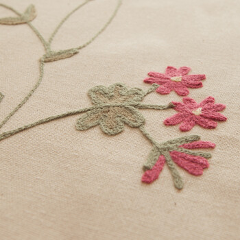 香芋谷色 手工刺绣日式门帘 鲁绣田园风隔断布帘 美式乡村布艺帘子 一帘一世界 米黄色底 85宽x150高+门帘杆