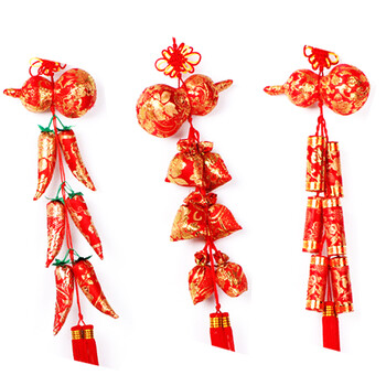 礼中国结香包挂件春节鞭炮葫芦挂饰过年辣椒装饰年会礼品礼年货家居喜庆装饰 一串装 B款 葫芦挂6个辣椒