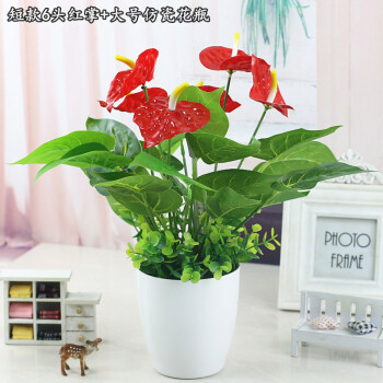 仿真绿植红掌假花客厅装饰绿色植物落地假花盆栽摆设盆栽盆景 短款6头
