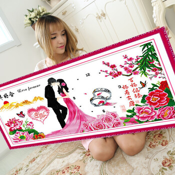 
                                                                                2022新款结婚婚庆手工绣品5D钻石画满钻客厅水钻画点钻粘钻贴钻十字绣情侣贴画粘贴画砖石秀卧室餐厅小 水晶圆钻(满钻) 全部贴钻(120*53厘米)送九宫钻石盒                