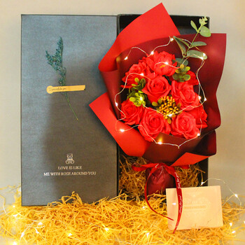 2018新款向日葵仿真花玫瑰花花束礼盒礼物假花干花皂花香皂花肥皂花