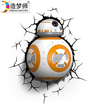 
                                        造梦师星球大战BB-8机器人3D裂纹墙纸壁纸 床头卧室书房创意装饰                