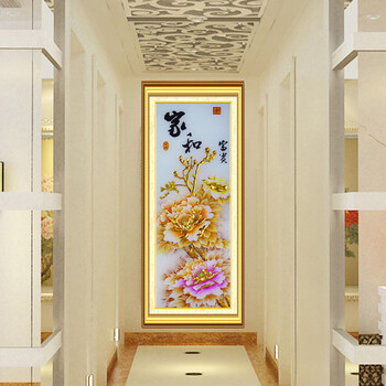 
                                        千尚十字绣新款客厅家和富贵钻石绣满钻钻石画花开富贵玄关竖版家和万事兴 环保树脂方钻77*202CM                