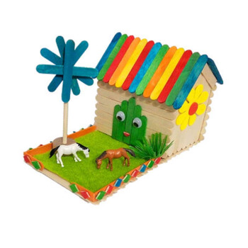 雪糕棒儿童手工diy 制作模型小房子材料包幼儿园益智亲子玩具 小马