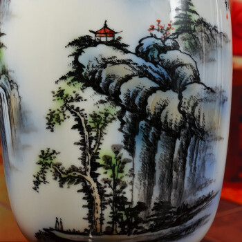 
                                        东方泥土 陶瓷手绘花瓶摆件 客厅博古架装饰品/青山龙瀑D59-16                