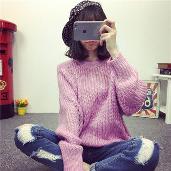 芳妍丽芸小清新套头粗棒针宽松针织衫 女外套蝙蝠袖加厚大毛衣JG