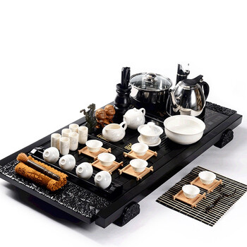 馨铭堂 祥云 灰茶圣茶具实木茶盘带电热炉整套功夫茶具套装