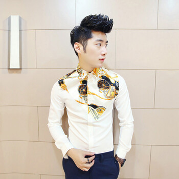 虫侠 2014秋装新款<em>发型</em>师潮<em>男士</em>衬衣欧式重金