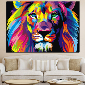 ebay欧美彩色狮子印花艺术微喷定制卡通动物儿童房挂画 50x70cm