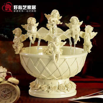 
                                        好心艺欧式天使流水喷泉结婚礼物摆件 创意浪漫摆设家居 米黄带喷雾器                