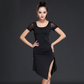 套装 拉丁舞服装女黑色上衣短袖舞蹈服装牛奶丝练功服 黑色 3xl