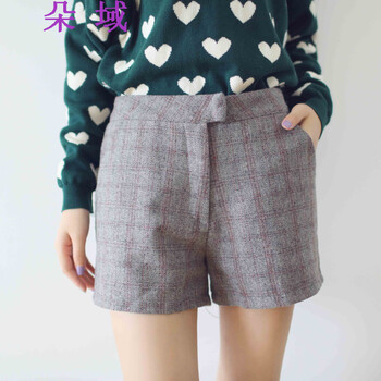 朵域2015秋冬新款<em>格子毛呢短裤</em>显瘦韩版打底