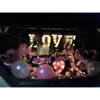 后备箱求婚惊喜浪漫布置生日情人节表白道具字母灯彩灯串b 生日快乐