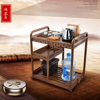 KAMJOVE/金灶小茶桌带轮可移动茶车全实木泡茶车茶台茶具整套茶具 茶盘 鸡翅木