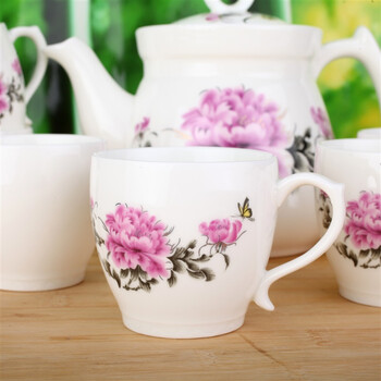 
                                        
                                                            洁雅杰茶具套装整套茶具陶瓷7件套(1茶壶+6茶杯)大容量礼盒装茶具套装 牡丹                