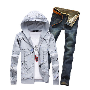 197-W18 连帽卫衣开衫春秋套装男搭配087牛仔