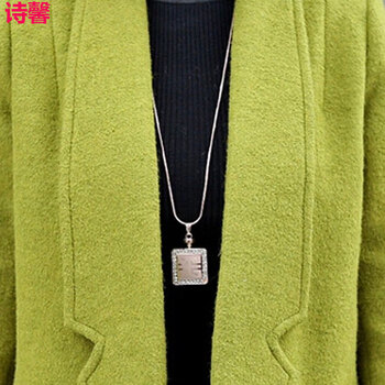 诗馨毛呢外套女2015新款秋冬装中长款气质呢子韩版加厚女装毛呢大衣女3610 绿色 XXL