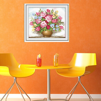 青苇 钻石画 十字钻绣 花卉 粉红玫瑰 H-3029/W-0052 69CM*59CM