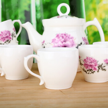 
                                        
                                                            洁雅杰茶具套装整套茶具陶瓷7件套(1茶壶+6茶杯)大容量礼盒装茶具套装 牡丹                