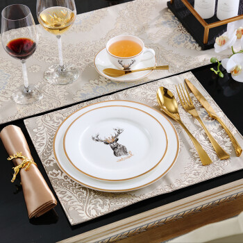 欧式美式西式样板间餐桌摆盘西餐具餐盘餐碟餐巾扣刀叉勺套装西餐具