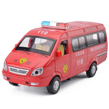 1:32 110特警消防面包车玩具汽车 侧滑门响声亮灯 合金儿童仿真模型车