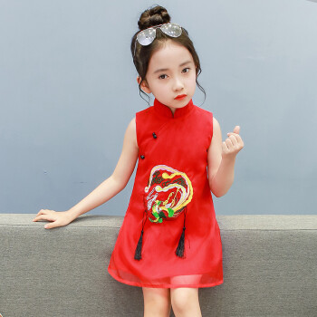 连衣裙夏装2018新款韩版儿童公主裙旗袍夏季中大童装女孩裙子 红色