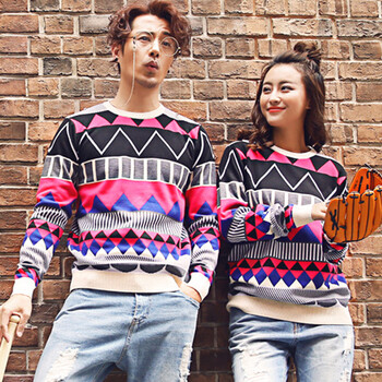 迈伯路 2014秋冬新款 百搭撞色<em>情侣毛衣 套头</em>针