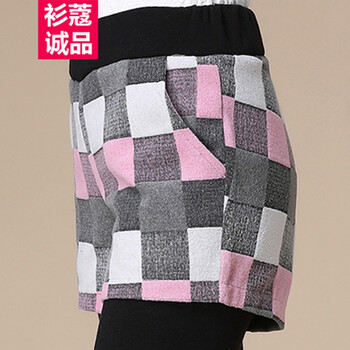 衫蔻诚品  2015秋冬新款女裤韩版格子纯棉加绒加厚假两件打底裤长裤外搭短裤保暖休闲裤 红色格子 XXL