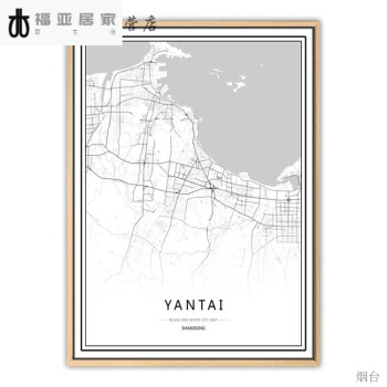 黑白城市地图创意抽象线条客厅沙发装饰画潍坊 济青岛