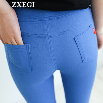 ZXEGI女装 秋冬新款女韩版加绒加厚钉扣时尚打底裤 P561 牛仔蓝 M