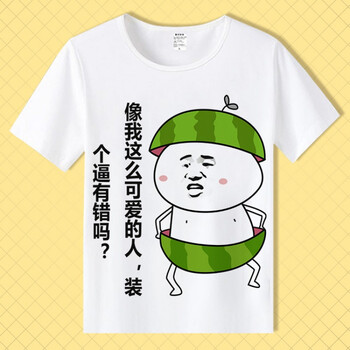 t恤 短袖男女情侣段友 恶搞笑表情包带文字暴走漫画衣服 乳白色  装逼