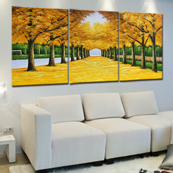 
                                        莫涵风景装饰画手绘油画客厅无框画现代三联画家居挂画风水 黄金大道 手绘油画 70*90*3拼                